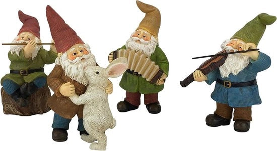 Set di gnomi danzanti per festa - impianto musicale per giardino da miniatura in 4 pezzi