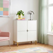 Credenza Reyri Madia Moderna Salvaspazio con 4 Ante 90x80x35 cm Bianco / color Oro [en.casa]