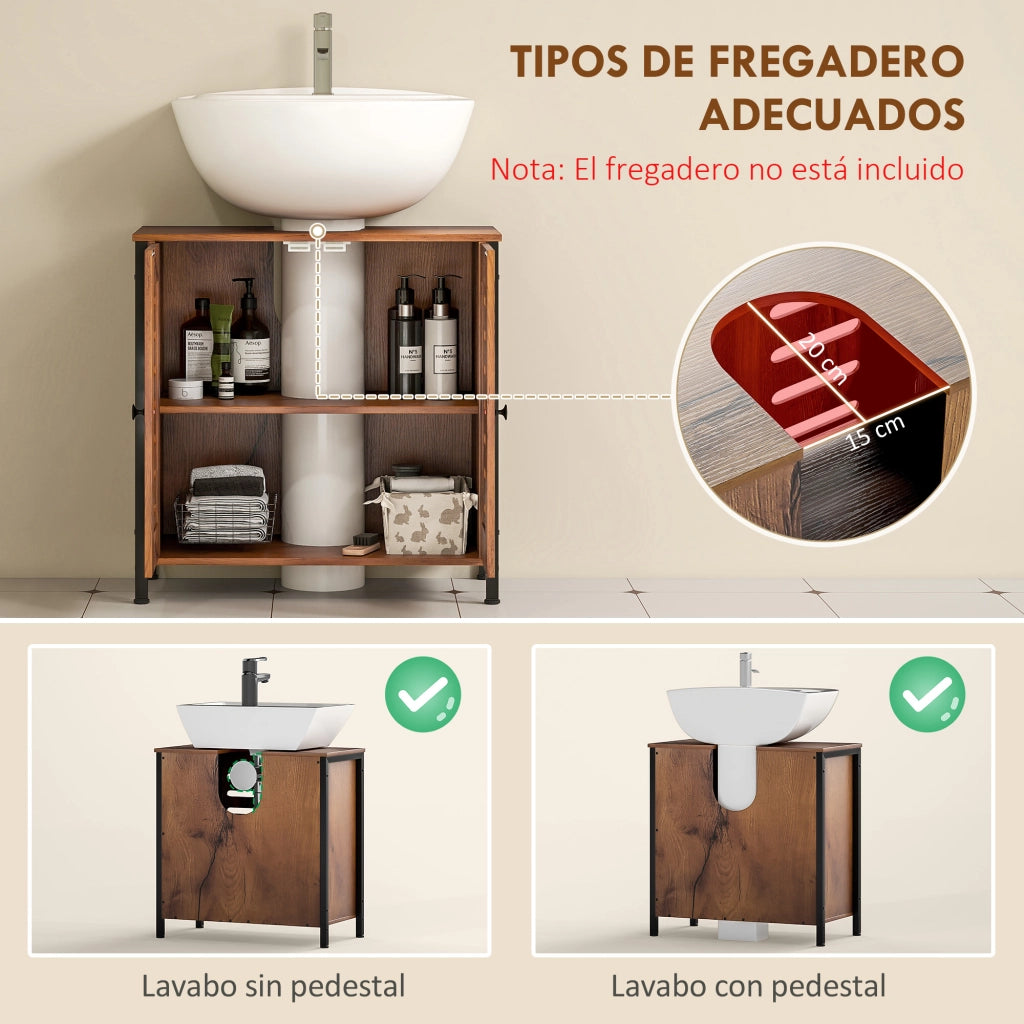 Mobile Sottolavabo con Ante a Lame e Chiusura Magnetica ¨C Zephmum ¨C 60x30x60 cm Marrone R¨²stico