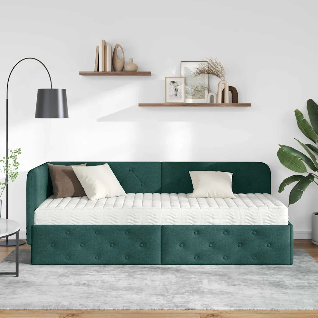 Cornice del letto ad angolo Verde Scuro 80 x 200 cm Tessuto 3394033