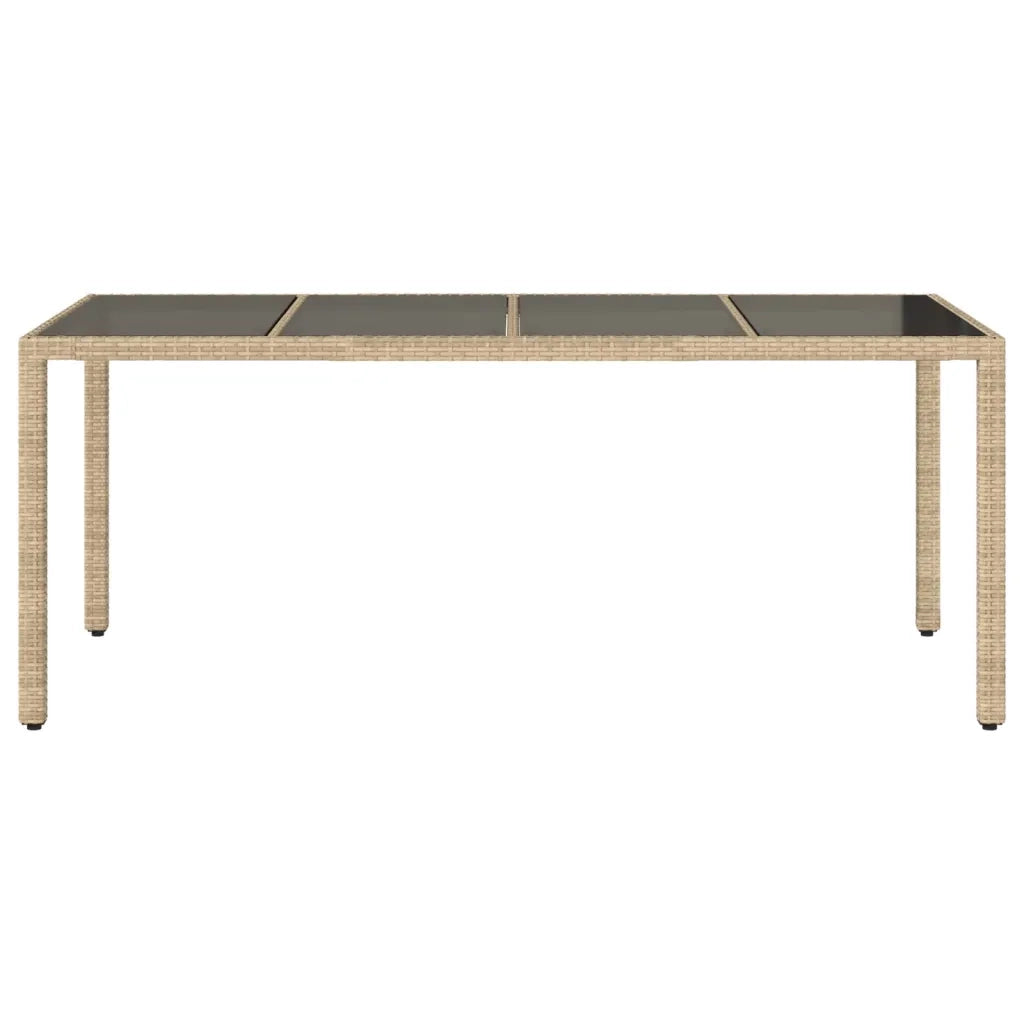 Tavolo da Giardino Piano in Vetro Beige 190x90x75 cm Polyrattan 365539