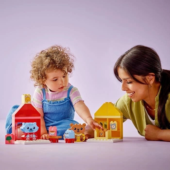 LEGO DUPLO I miei primi rituali quotidiani - Pasto e ora di andare a dormire, giocattolo sociale, 4 personaggi di animali, 10414