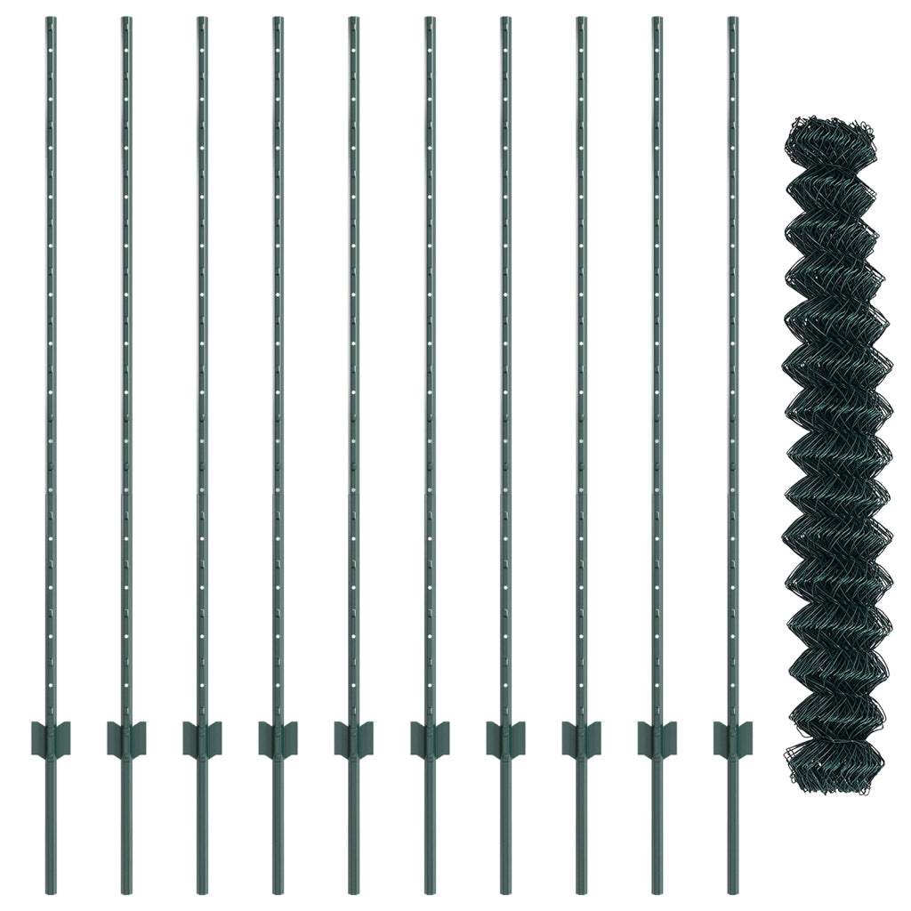Recinzione in Rete Metallica con 10 Post U Verde 1.4x10 m Acciaio