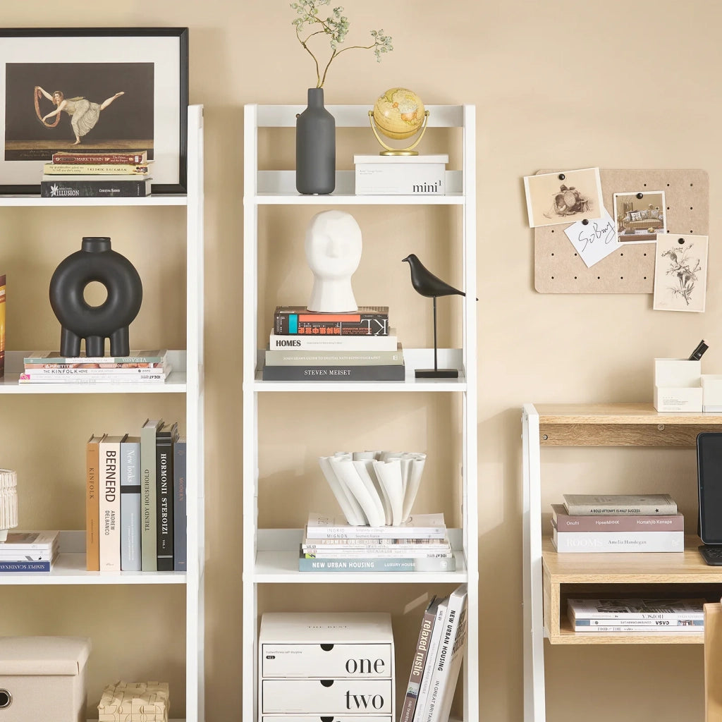 Scaffale a scala,Libreria,Mensole da angolo,Mensola porta CD,con Cassetto 44x40x159 cm Bianco FRG116-K-W