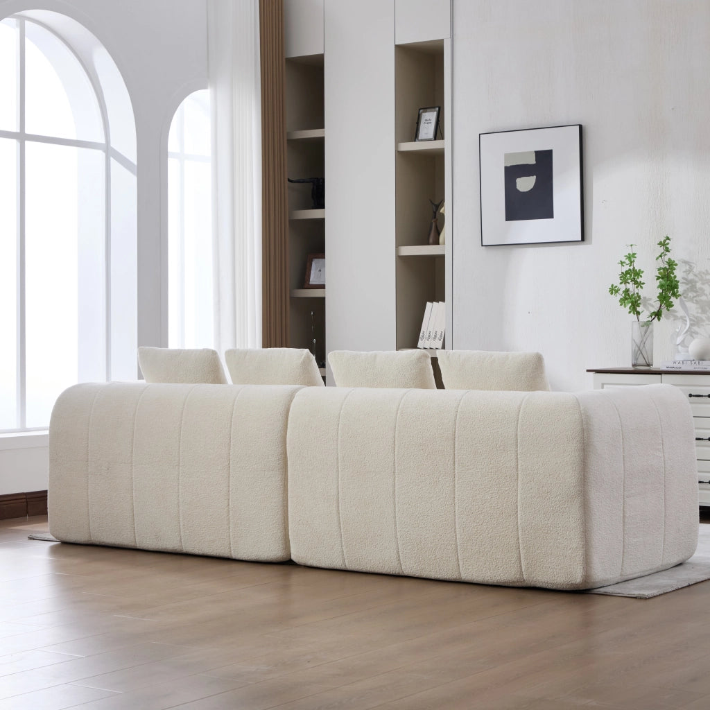 Divano modulare a 2 moduli con seduta profonda e braccioli, in tessuto antimacchia beige 260 × 94,5 × 80 cm