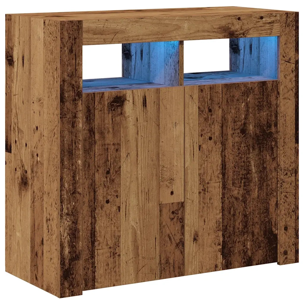 Credenza con Luci LED-Buffet-Armadio da cucina Legno Antico 80x35x75 cm in Truciolato