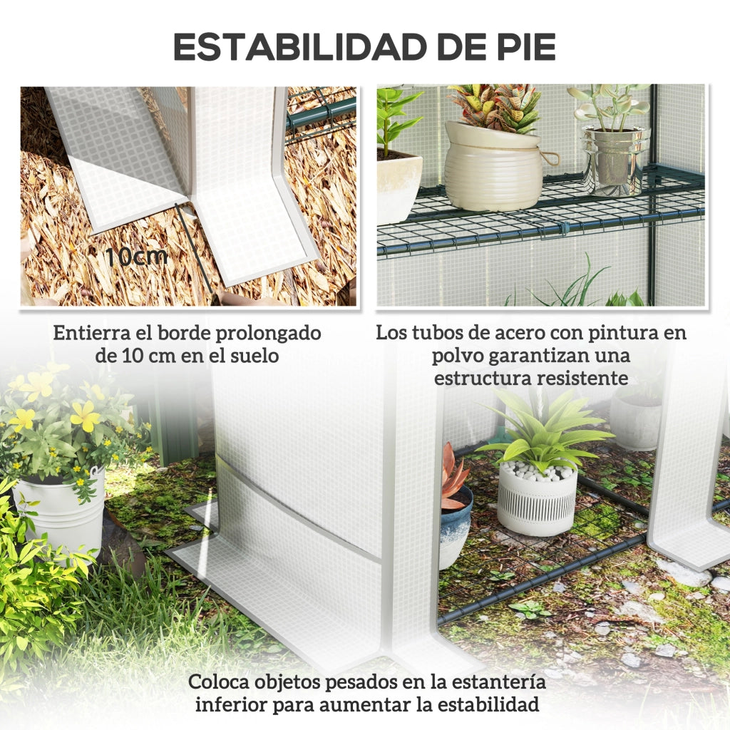 Serra da Giardino con 3 Ripiani e 2 Porte a Rullo ¨C Zephmum ¨C 144x48x152 cm Bianco
