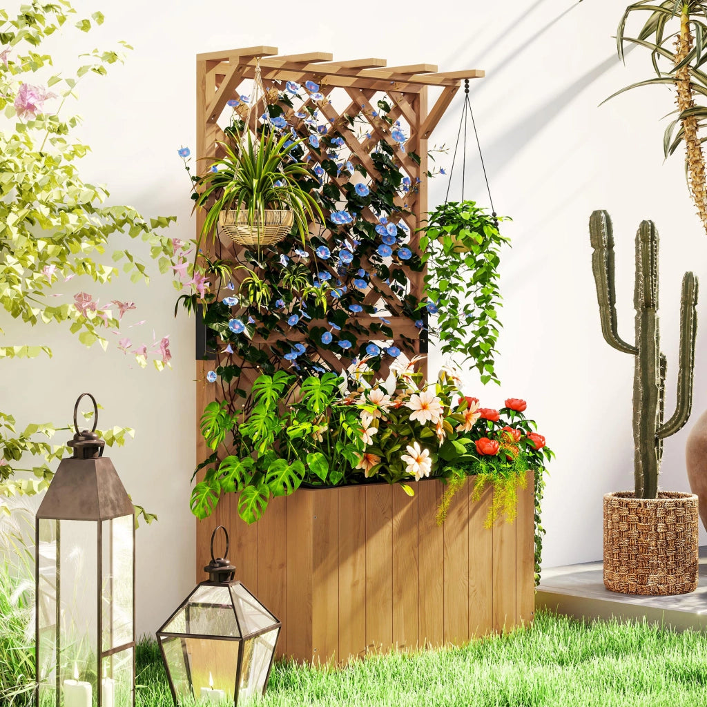 Letto per Orto Rialzato con Traliccio per Rampicanti e Pergola Superiore, 64x33x122 cm, Legno