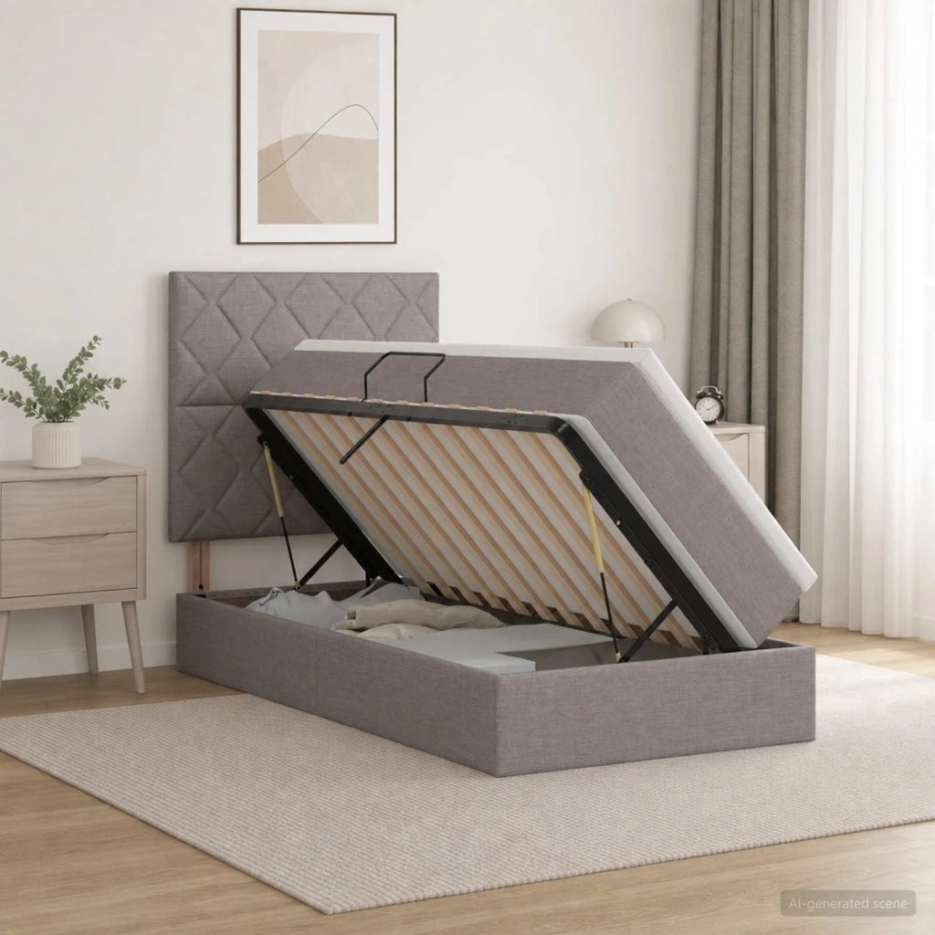 Letto con contenitore LED e materasso Tortora 90 x 190 cm 3459978