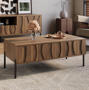Tavolino da salotto 105x55x41 cm con 2 cassetti; MDF e pannello truciolare colore naturale