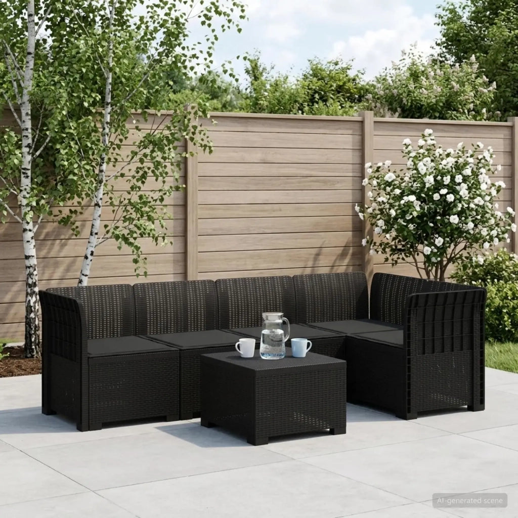 Divano da Giardino 5 Posti con Cuscini Stile Rattan PP 3444035