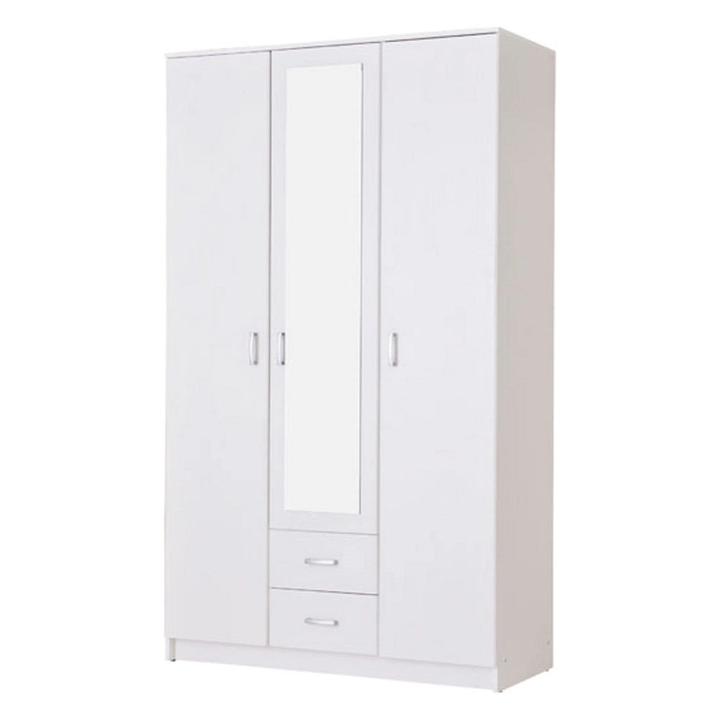 Armadio Camera da Letto Crati, Guardaroba 3 Ante 4 Ripiani, 120x52 cm Bianco