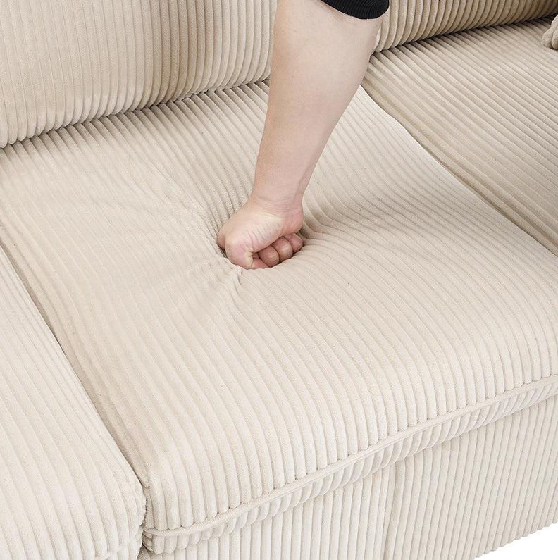 Divano modulare con 2 pouf contenitore e funzione letto; in tessuto cord beige
