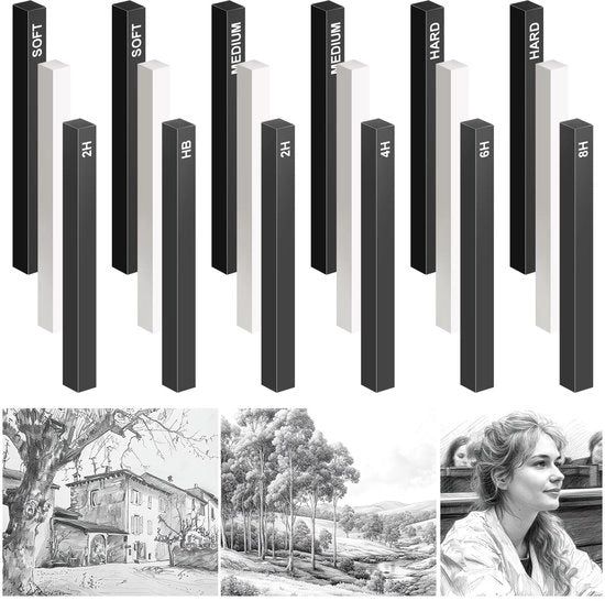 Set di matite a carboncino in legno 18 pezzi - carboncini compressi - nero/bianco - adatti per schizzi - alta qualità - comodi da utilizzare - matite a carboncino per disegno

Specifiche tecniche:
- 18 pezzi
- Compressi
- Nero/Bianco