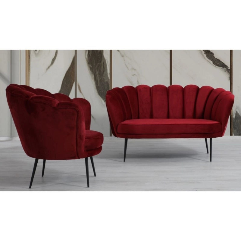 Poltrona a conchiglia Orel in velluto rosso
