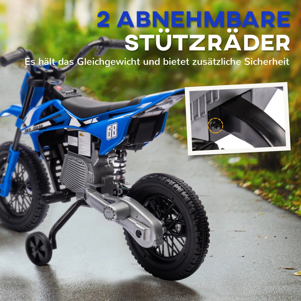 Moto Elettrica Bambini 12V ¨C Xylo ¨C Blu con Musica e Ruote Stabilizzatrici 3-6 Anni