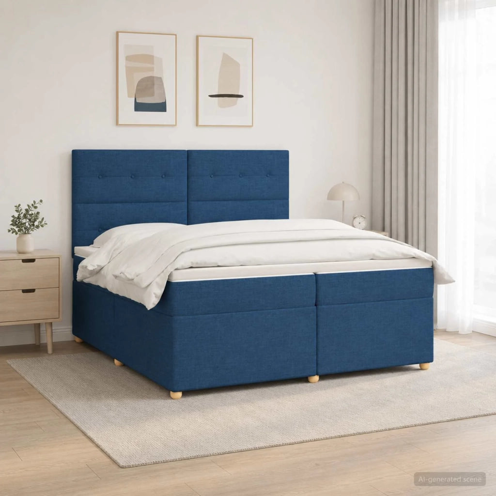 Letto box spring con materasso Blu 200 x 200 cm Tessuto 3455433