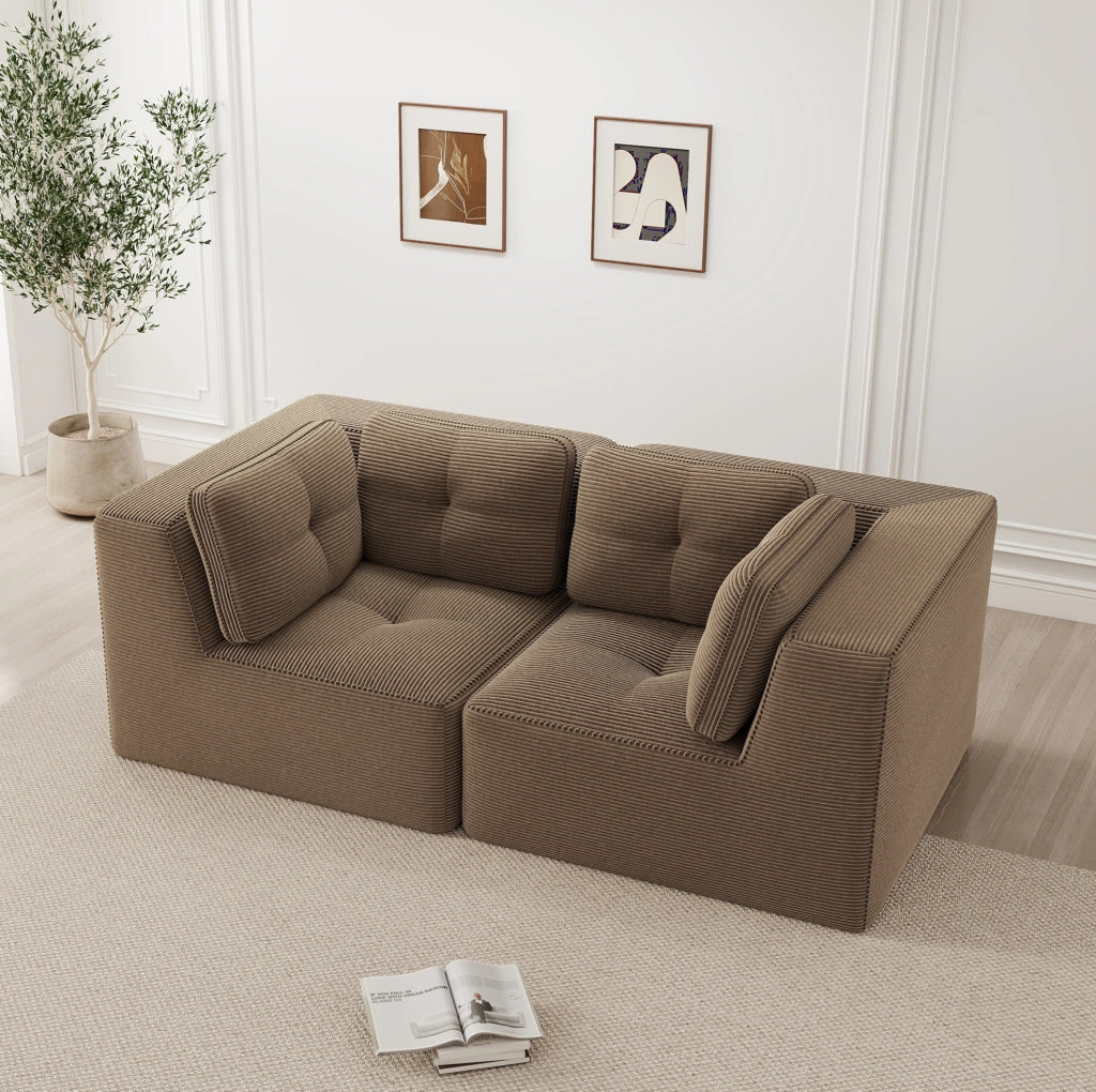 Divano angolare modulare in velluto a coste marrone 208x104x69 cm