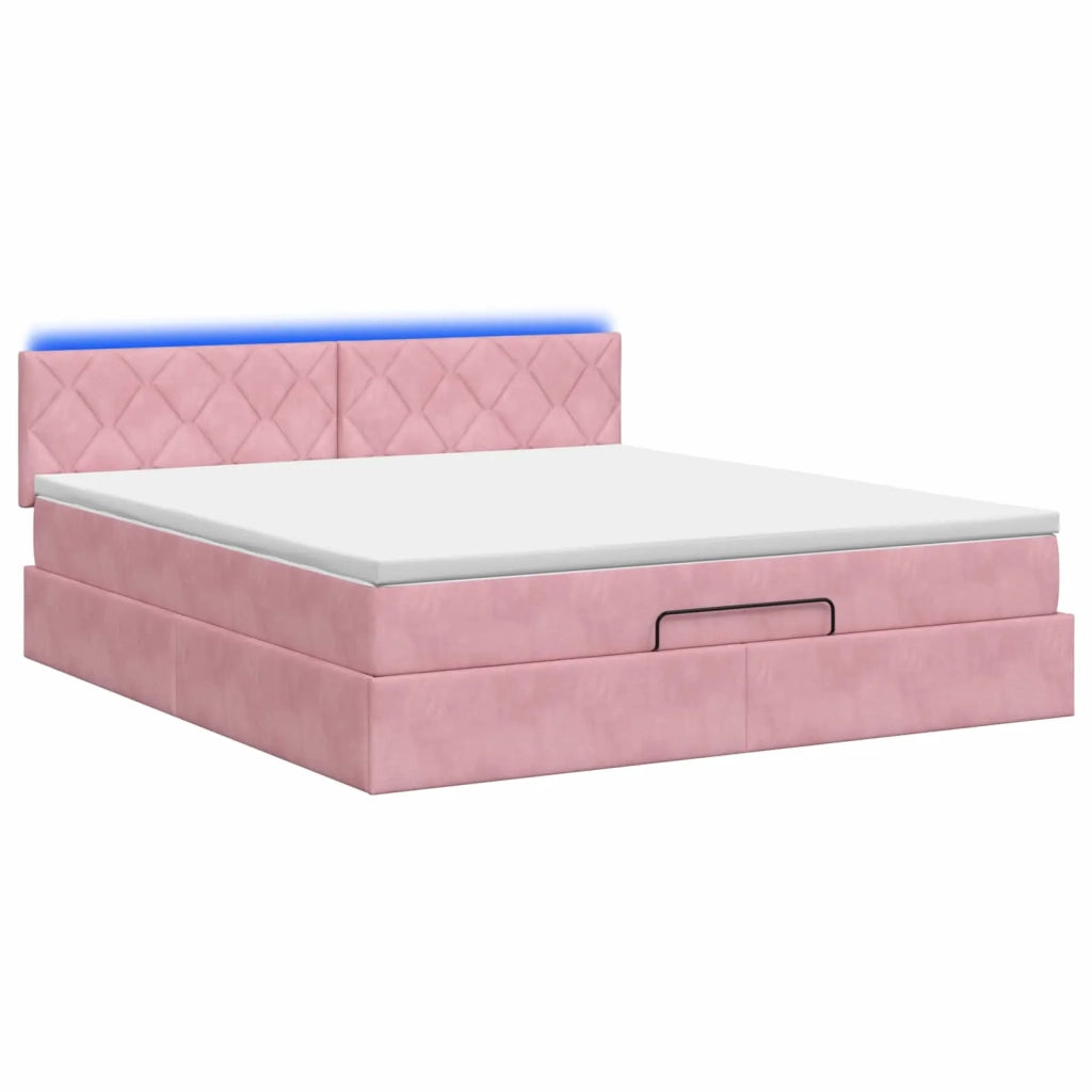 Letto Ottomano con Materasso e LED Rosa 140 x 190 cm Velluto 3457214