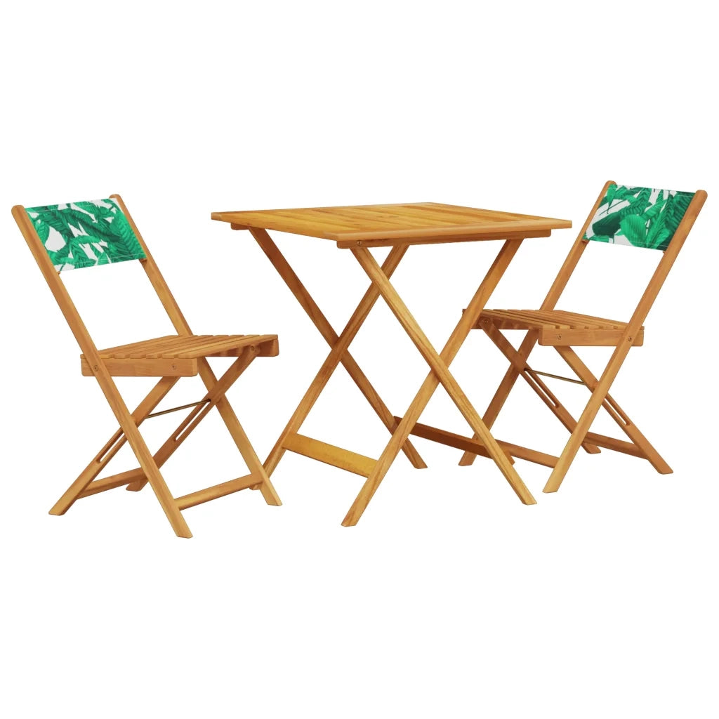 Set da Bistrot 3 pz | Set Salotto da Giardino Motivo Foglie in Tessuto e Legno Massello