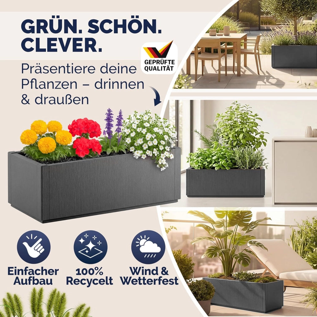 ® 2x Fioriera da Esterno Ethica in Plastica 80L 80x36x35cm Base Drenante Fioriere da Giardino Vaso Grade per Fiori Vasi per Piante Rettangolari