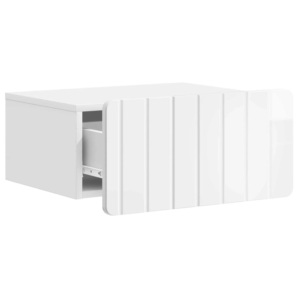 Comodino | Armadio da Notte | Mobiletto da notte a muro Bianco Lucido 49 x 34,5 x 24 cm