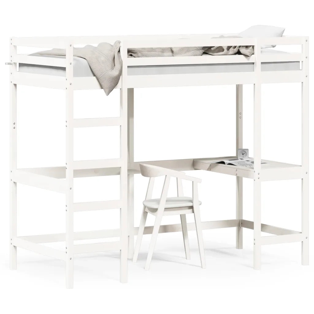 vidaXL Letto Soppalco con Scrivania Bianco 90x200 cm Massello Pino