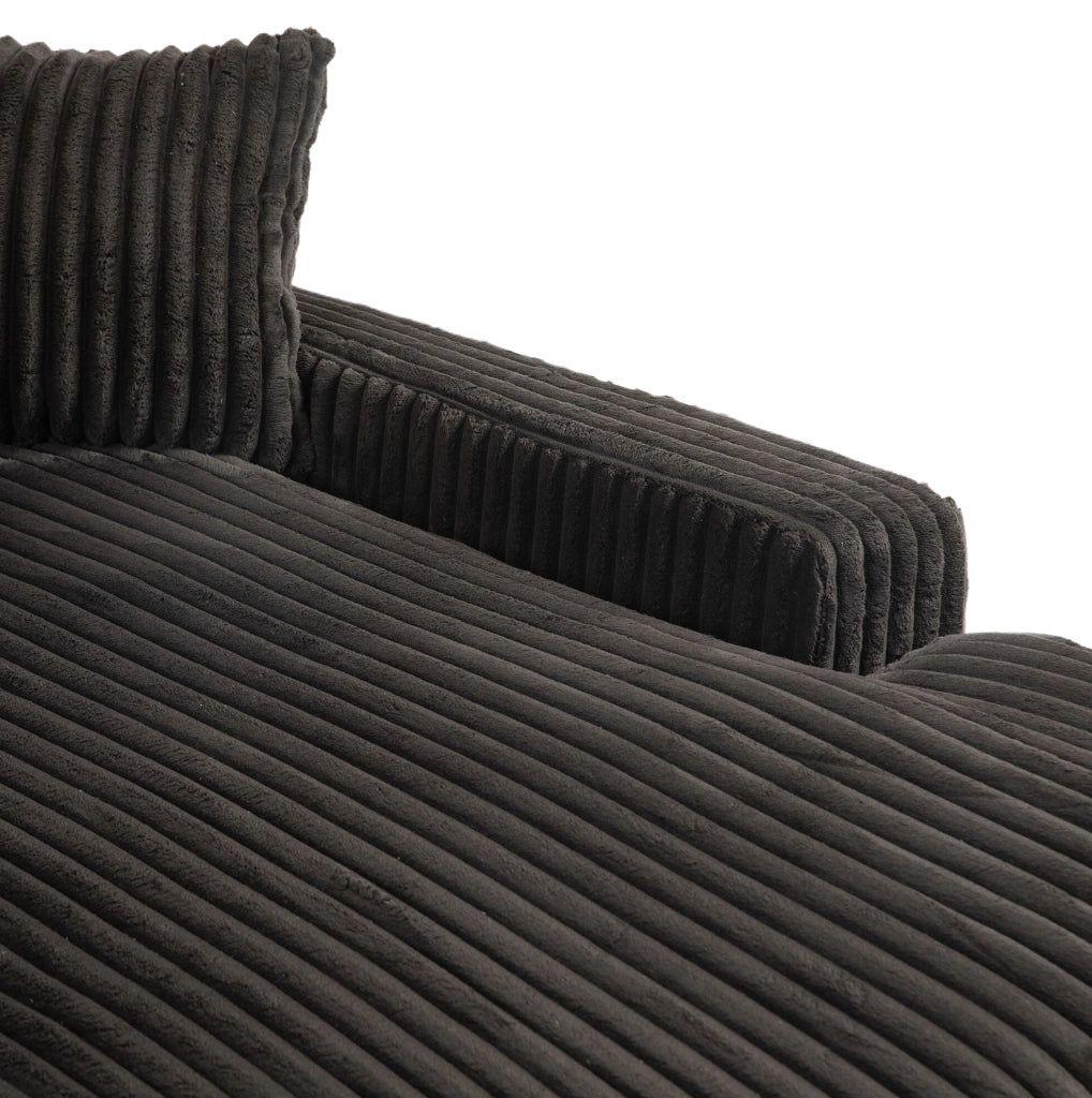 Divano lounge 155x125x63 cm nero, 3 cuscini, tessuto a coste, senza montaggio