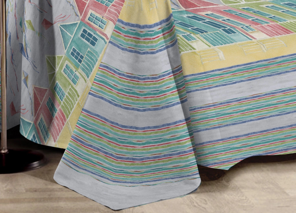 Telo Arredo Multiuso Linea Pensieri Delicati In Cotone Disegno Aquiloni - Matrimoniale - Grigio