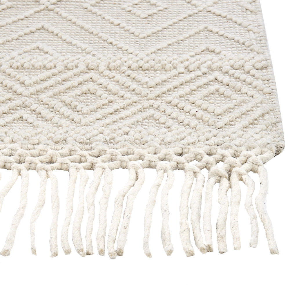 Tappeto di lana beige fatto a mano nappe 160 x 230 cm soggiorno camera da letto