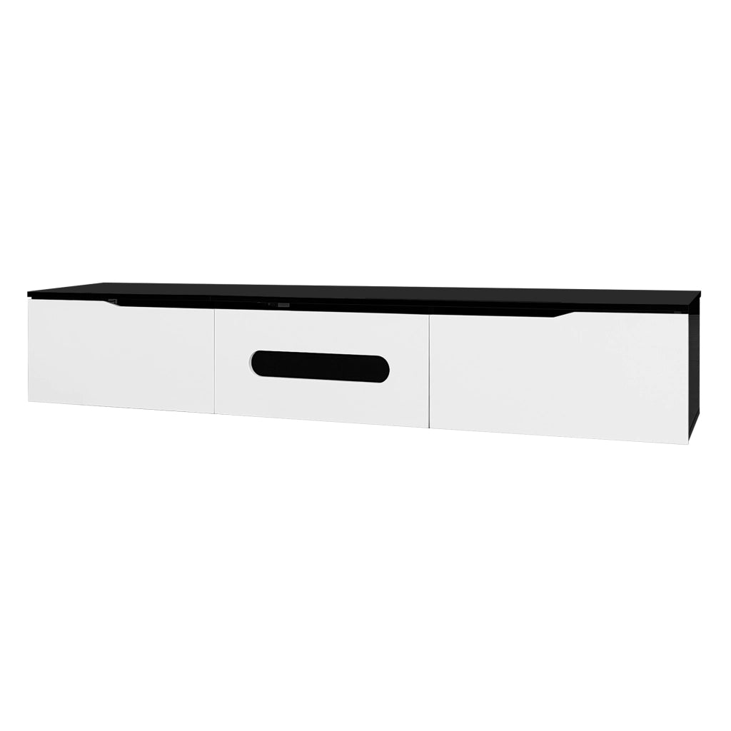 OKWISH Mobile TV con 3 Ante e LED, Sospeso o da Pavimento, Finitura Lucida e Opaca, per Soggiorno, 180 x 35 x 30 cm