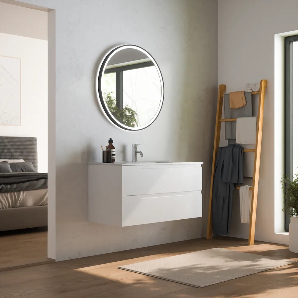 Mobile bagno sospeso 120 cm due cassetti bianco opaco con lavabo | Ardenne