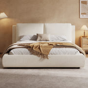 Letto 180x200 cm con rete a doghe e testiera ergonomica in Bouclé beige