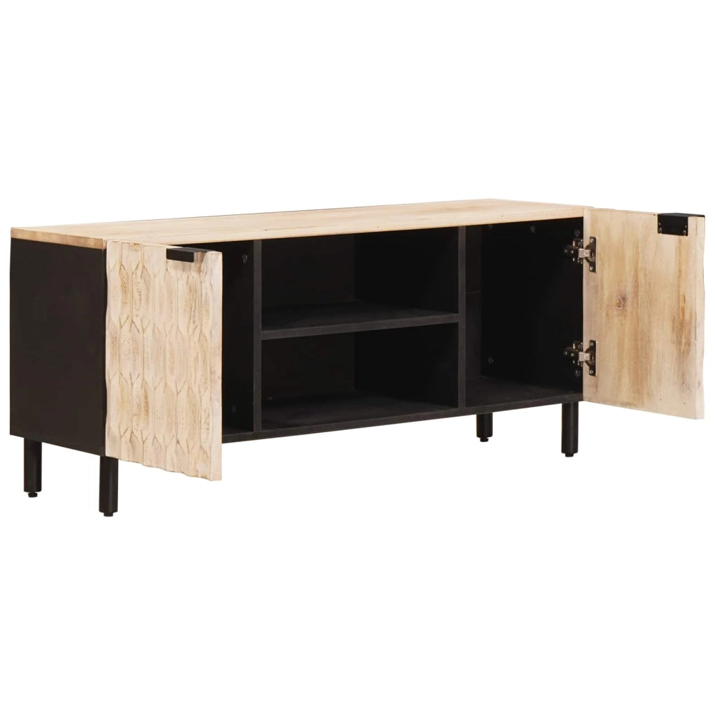 Mobile TV moderno e minimalista con 2 ripiani 105 x 33 x 46 cm legno di mango bianco 02_0057764