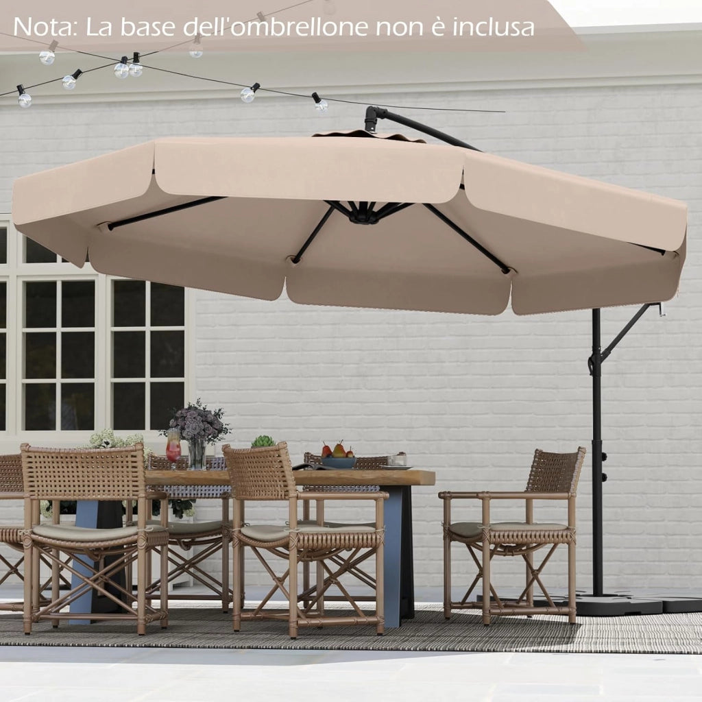 Ombrellone da Giardino 290 cm a Braccio | Inclinazione Regolabile, Manovella, 8 Stecche, Telo Solare, Copertura Inclusa (Beige, Non Base)