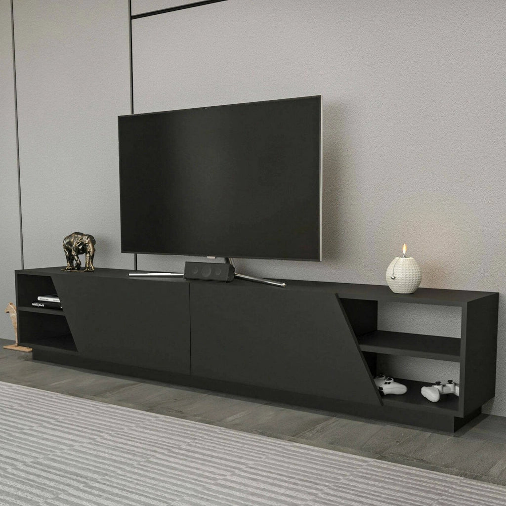 Mobile porta TV Apat, Credenza da soggiorno, Armadio basso per TV, Base parete attrezzata, 240x37h47 cm, Antracite