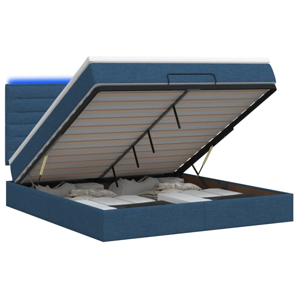 Letto Ottomano con Materasso e LED Blu 180 x 200 cm Tessuto 3458013