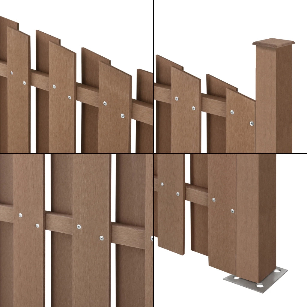 Set di 3 pezzi di recinzione frangivento/schermo per la privacy in legno composito WPC forma semicircolare arrotondata 185 x 562 cm marrone 03_0006594