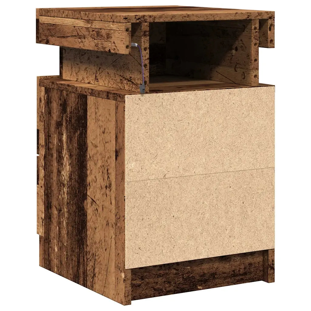 Comodino | Armadio da Notte | Mobiletto da notte con LED Legno Antico 35x39x55 cm in Truciolato