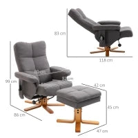 Poltrona Relax con Poggiapiedi, Inclinazione a 145°, in Poliestere, 80x86x99 cm, Grigio