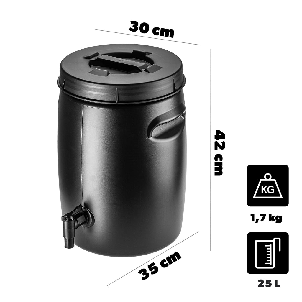 Compostiera da giardino KADAX da 25 litri, contenitore per fertilizzanti domestici utilizzabile tutto l'anno con rubinetto, robusta.