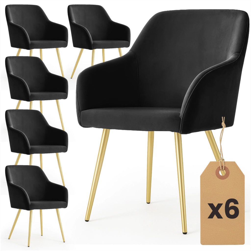 Set di 6 Sedie in velluto liscio ESTELLE Nero gambe oro
