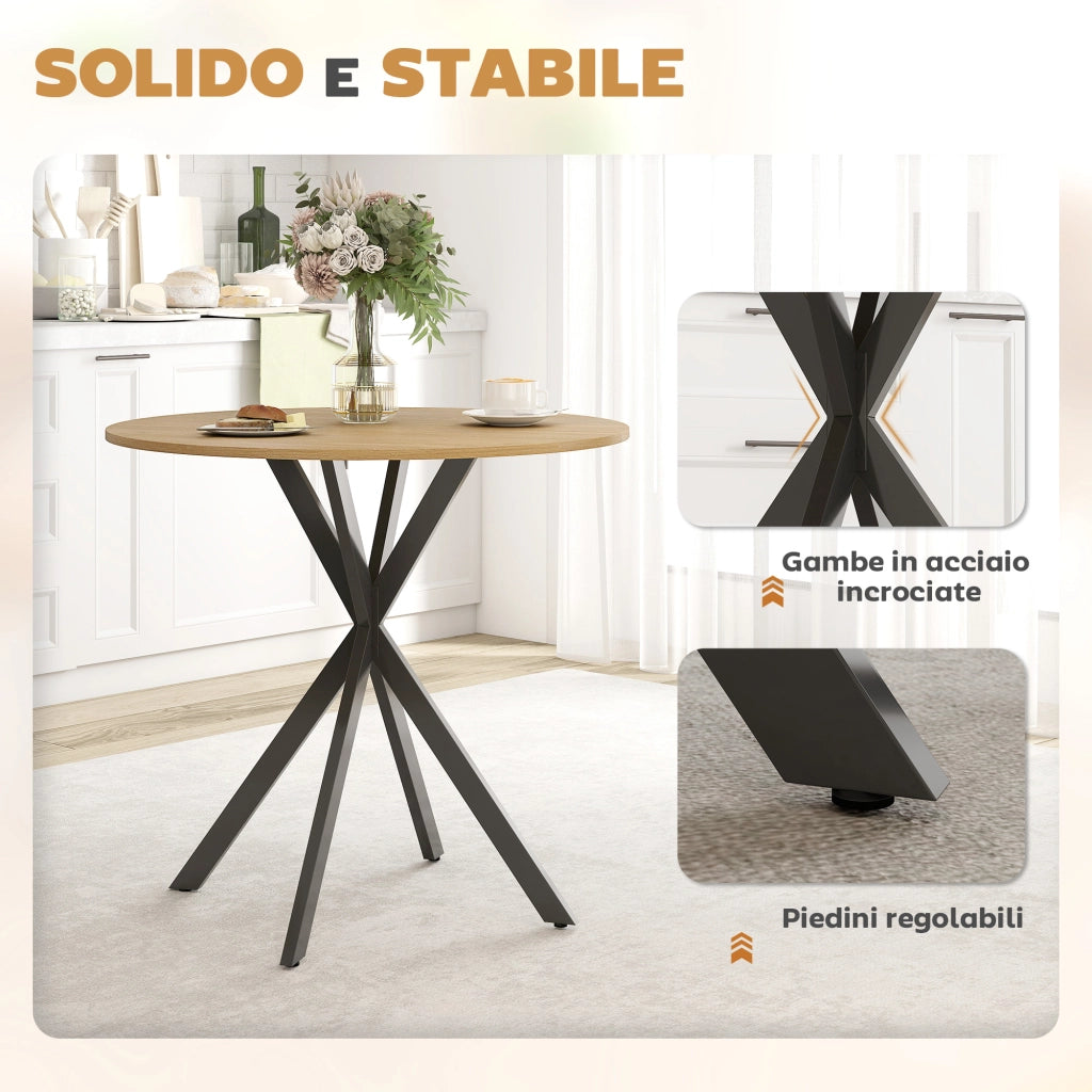 Tavolo da Pranzo Rotondo Stile Industriale Ø80x75 cm con Gambe a Croce in Acciaio Colore Quercia