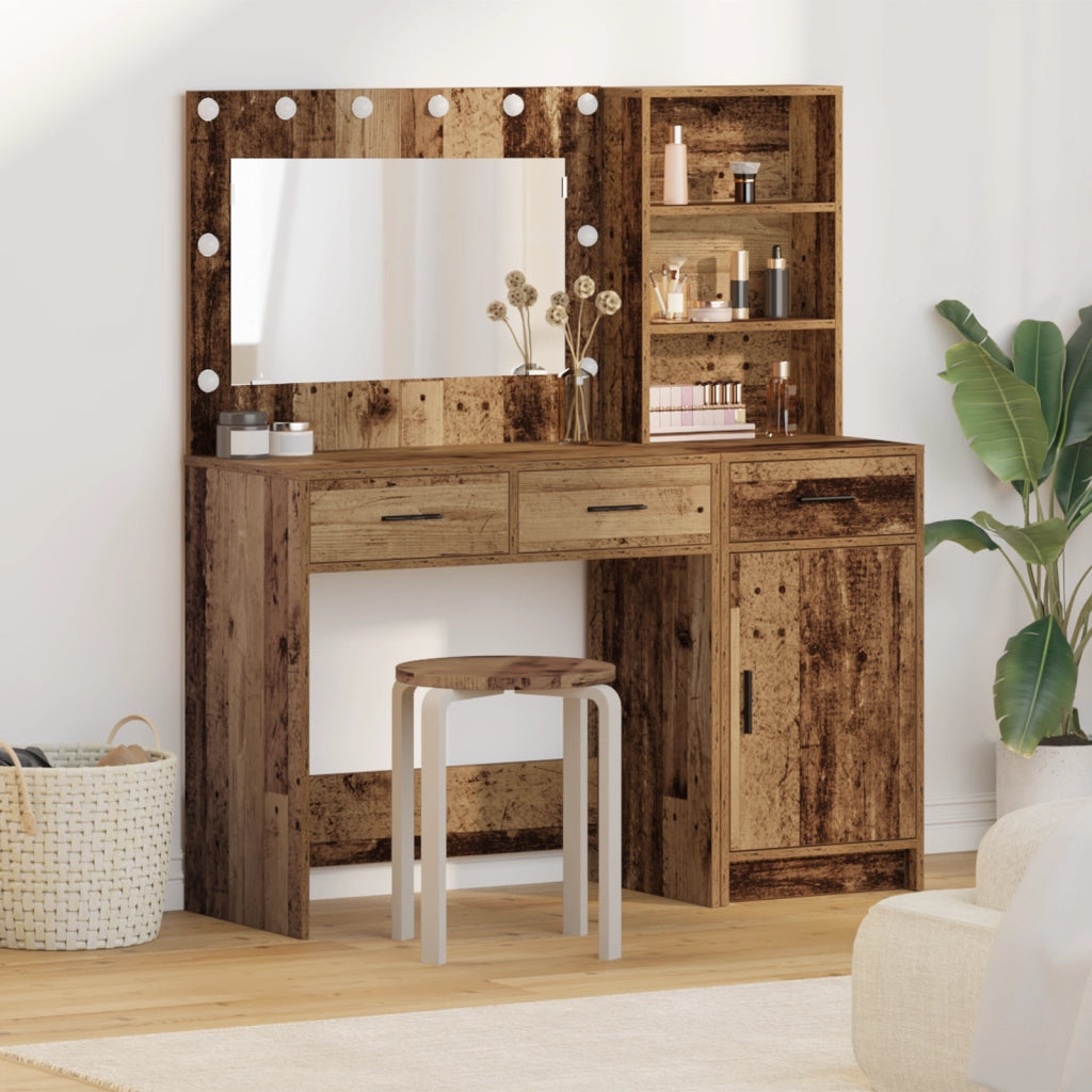 Set da toeletta a 2 pezzi con LED in legno vecchio