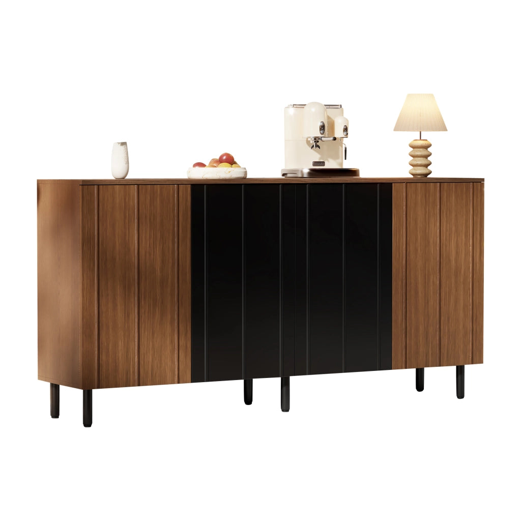 Credenza Cucina 160 cm Mobile Buffet 4 Ante Sideboard Noce e Nero