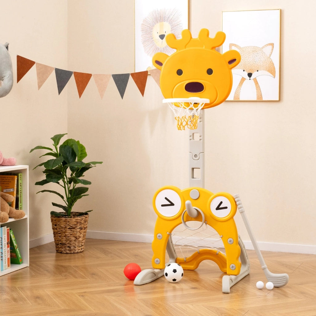 Canestro da basket per bambini ¨¨ un centro 4 in 1 con cerchio sicuro-Canestro da basket per bambini porta calcio e lancio Arancione