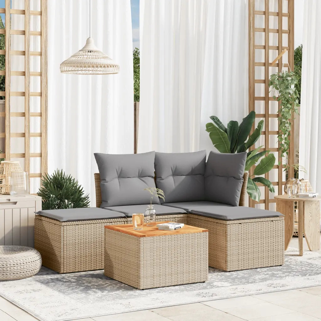 Set Divano da Giardino 5 pz con Cuscini-Sofa da Giardino-Divanetto da esterno Beige in Polyrattan 361830