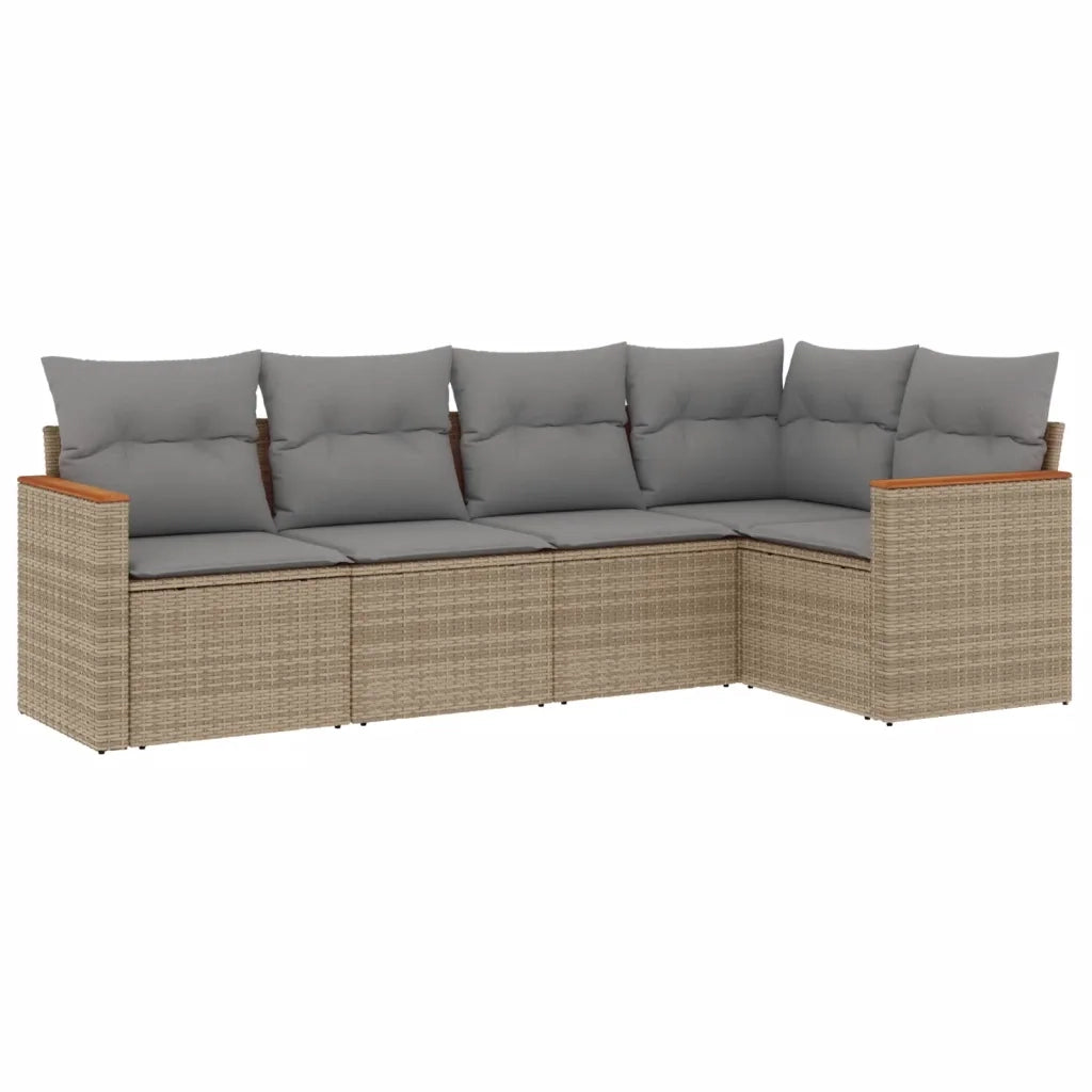 Set Divano da Giardino 5 pz con Cuscini Beige in Polyrattan 3258349