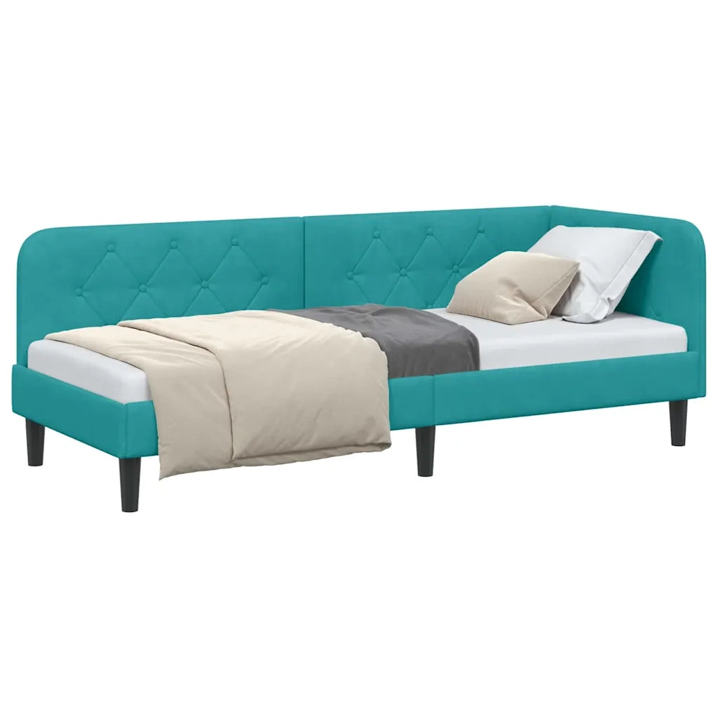 Cornice del letto ad angolo Turchese 80 x 200 cm Velluto