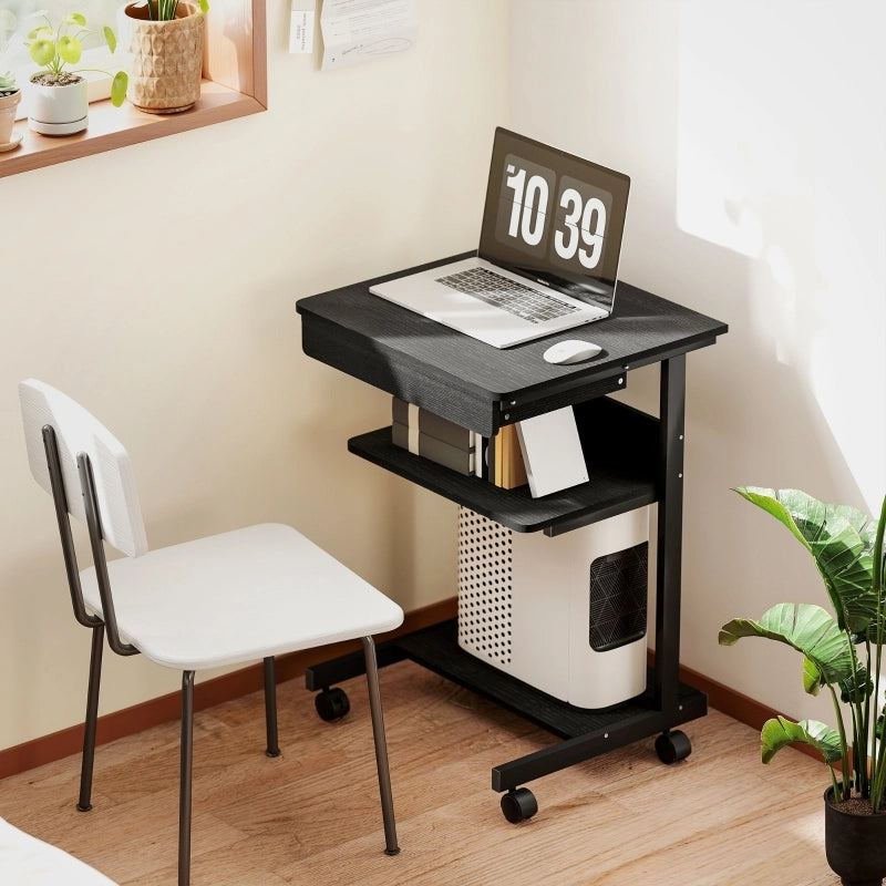 SCRIVANIA PC Compatta 56x51 cm Nera con cassetto e ripiani